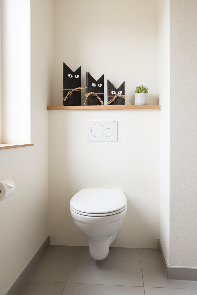Houten katten set 3 stuks Black Wash