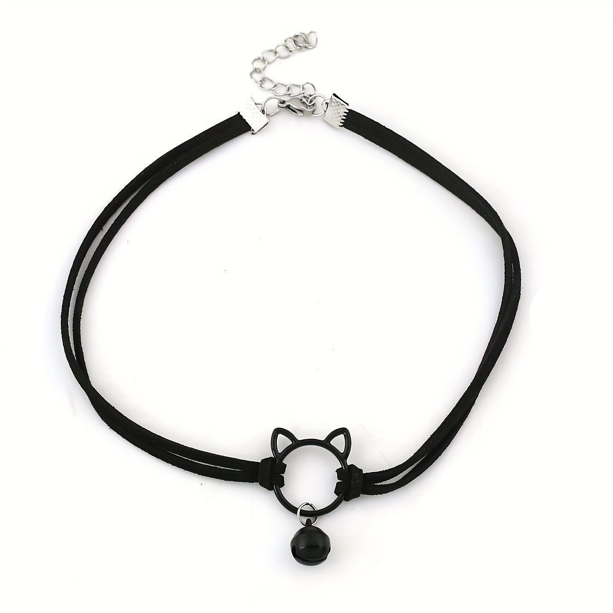 Choker ketting kattenkop en kattenbelletje zwart