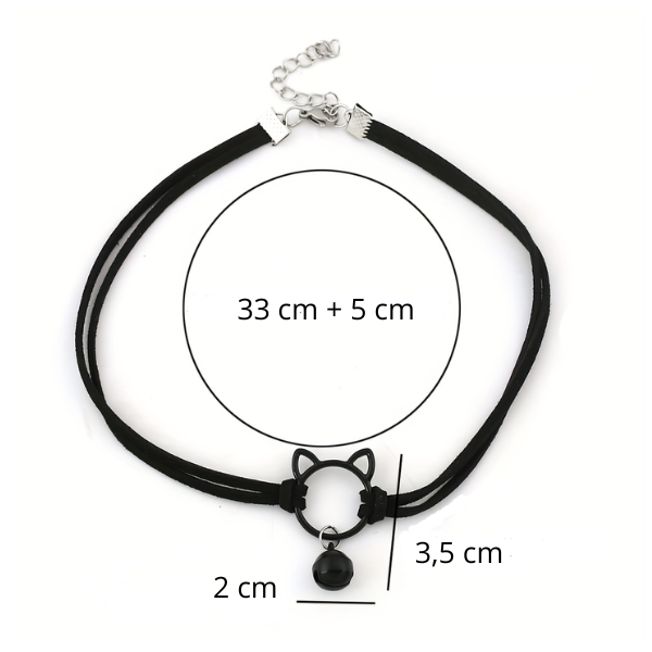 Choker ketting kattenkop en kattenbelletje zwart