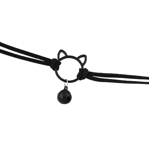 Choker ketting kattenkop en kattenbelletje zwart