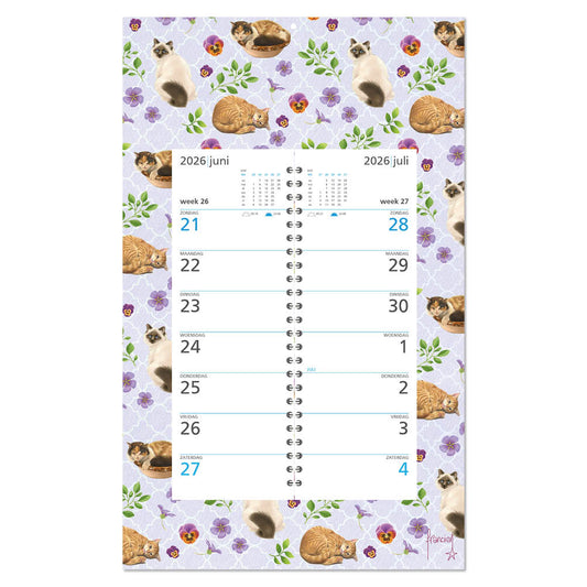 Franciens katten Weekkalender op schild Paarse Bloem 2026