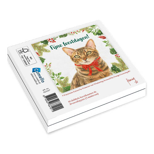 Katten kerstkaarten 10 stuks | Kat met kerstmuts – kat met strikje