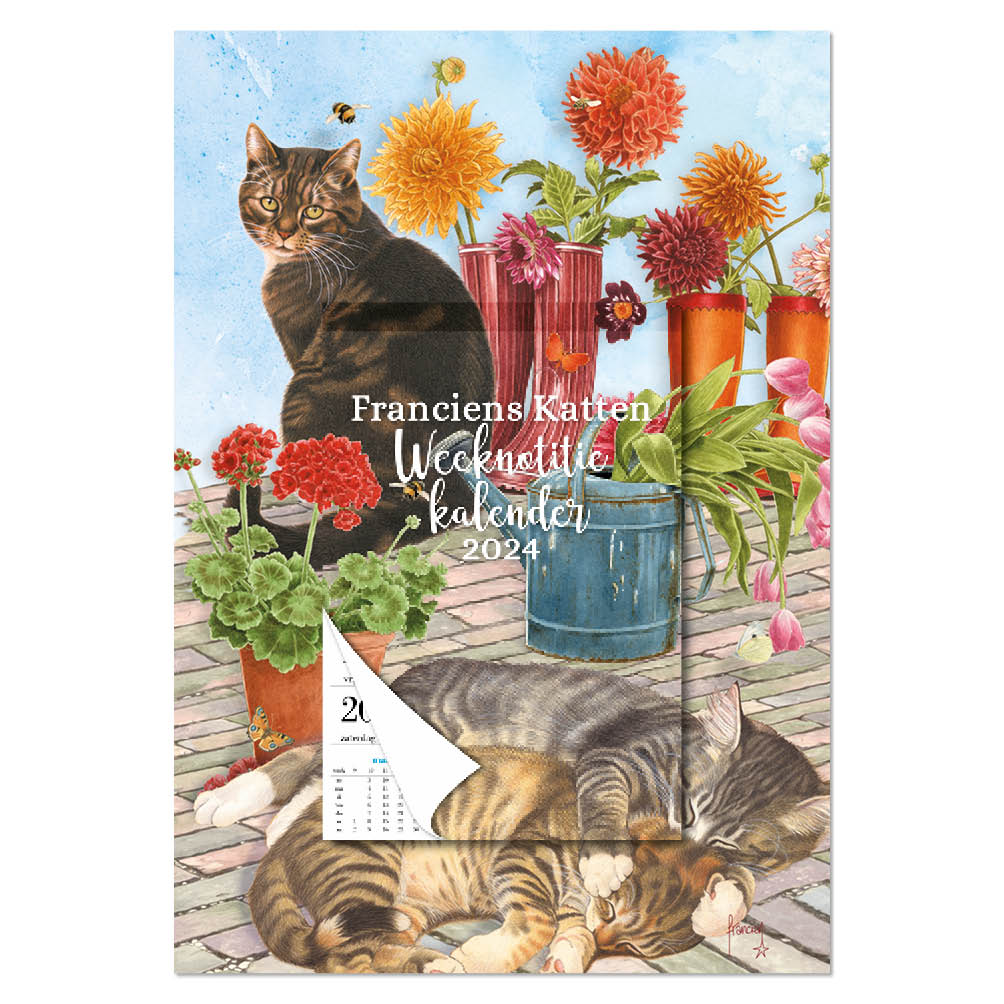 Franciens Katten Weeknotitie kalender 2024 op schild Dahlia’s
