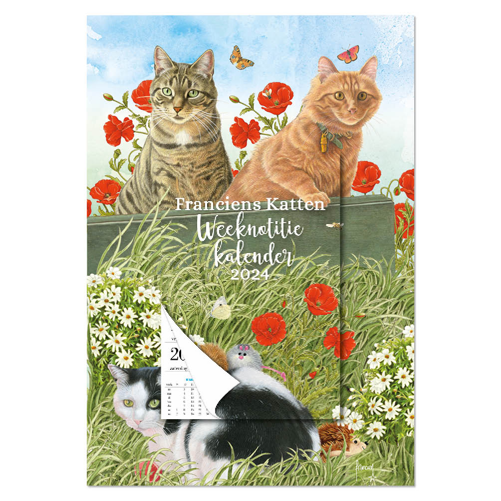 Franciens Katten Weeknotitie kalender 2024 op schild Klaproos