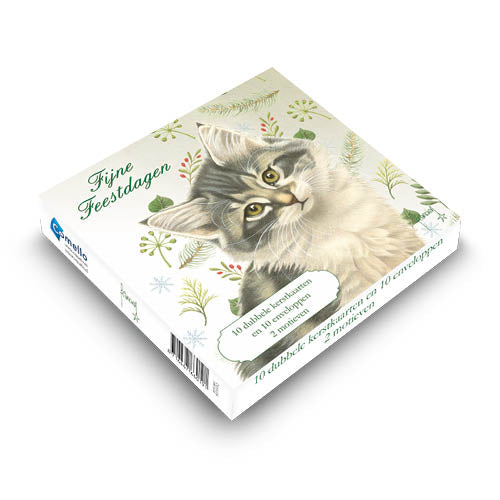 Katten kerstkaarten 10 stuks | Boskat kitten en Tuxedo kitten