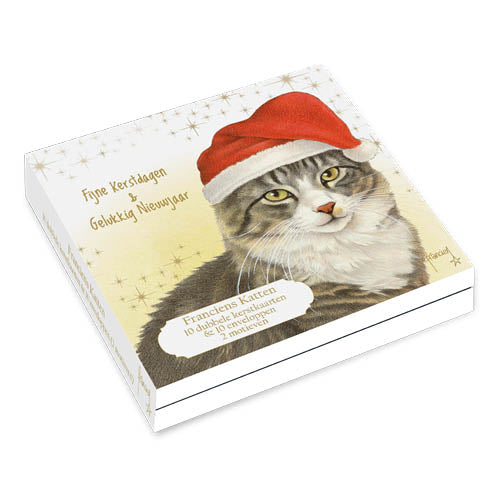 The Happy Catshop | Katten kerstkaarten 10 stuks | 2 verschillende katten met kerstmuts