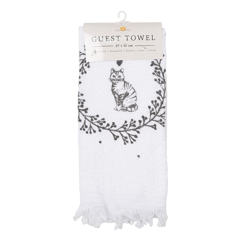 Handdoek / gastendoekje zittende kat in bloemen cirkel