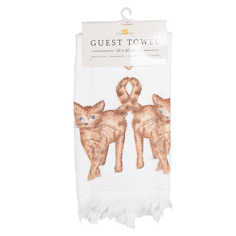 Handdoek / gastendoekje bruine katten, kattenpootjes en hartjes