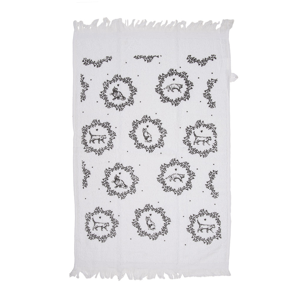 Keukendoek / handdoek katten in bloemen cirkel