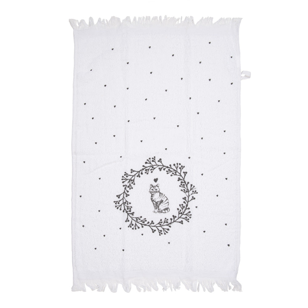 Handdoek / gastendoekje zittende kat in bloemen cirkel