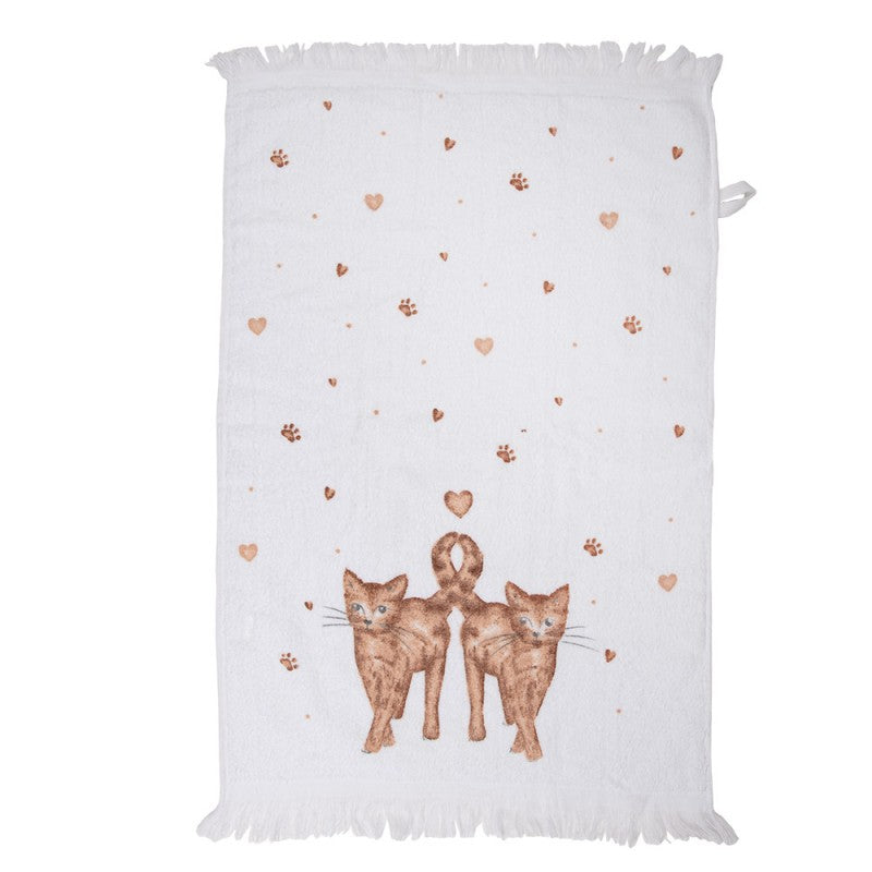 Handdoek / gastendoekje bruine katten, kattenpootjes en hartjes