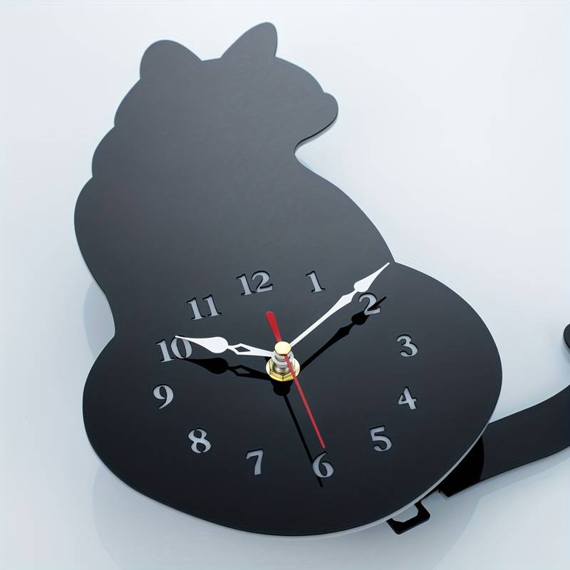 Kat_klok_zwart_met_stil_uurwerk-42x18 cm