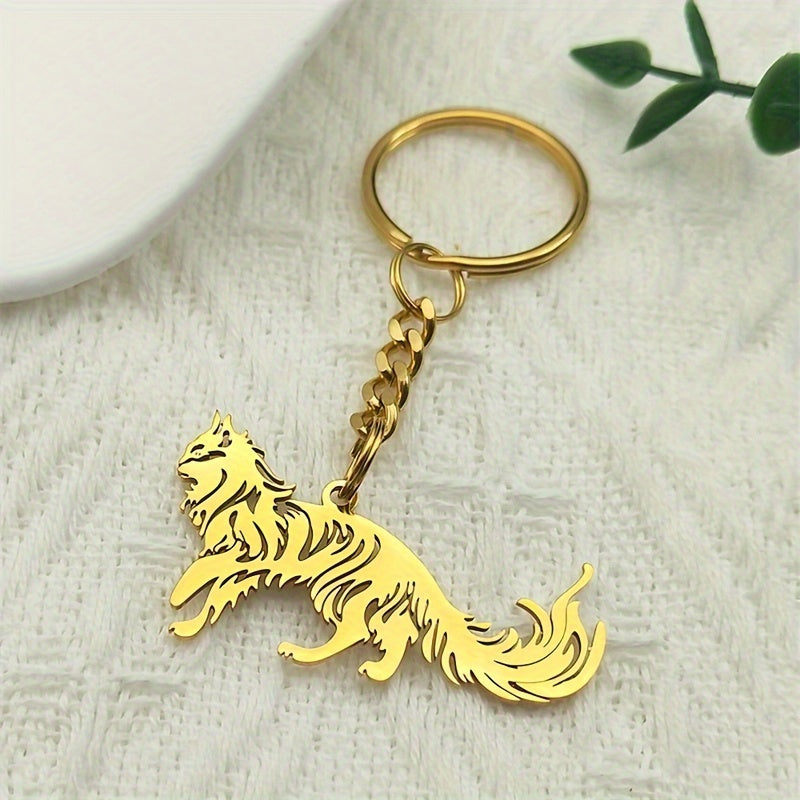 Sleutelhanger kat Maine Coon silhouet Goud