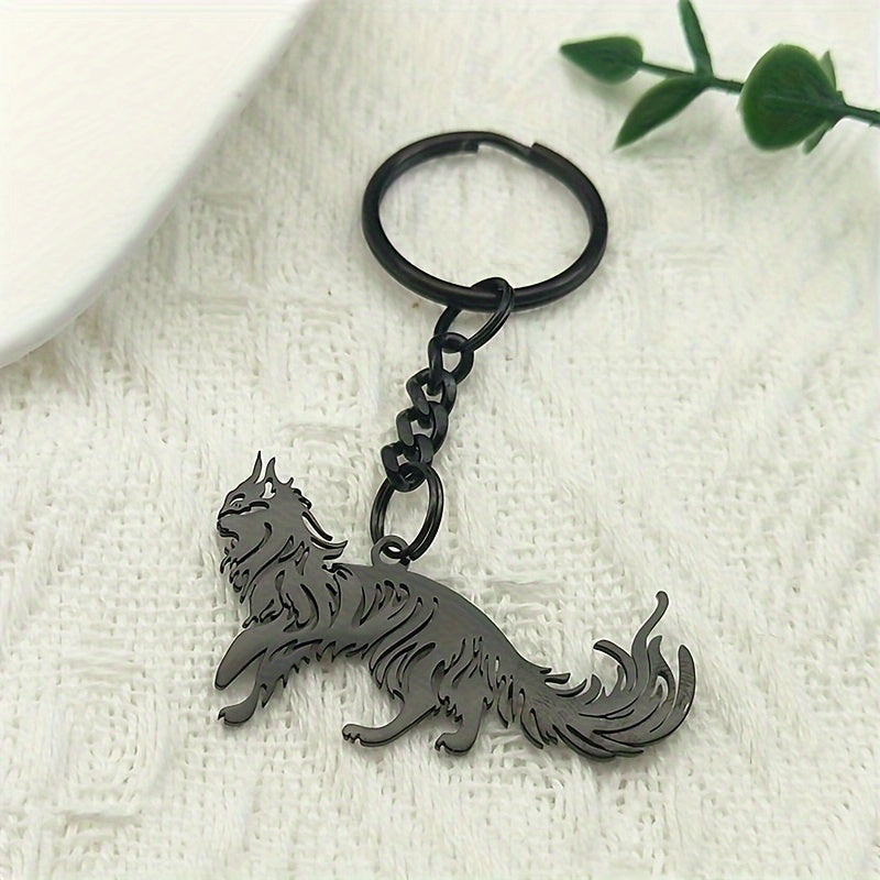 Sleutelhanger kat Maine Coon silhouet Zwart