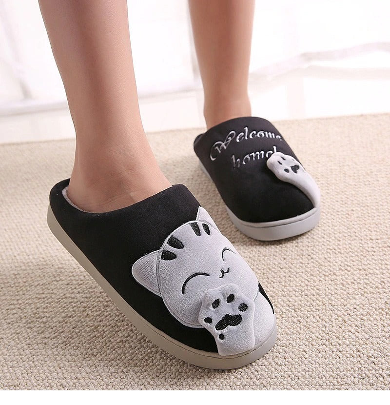 The Happy Cat Shop | Katten pantoffels met antislip zolen | Zwart