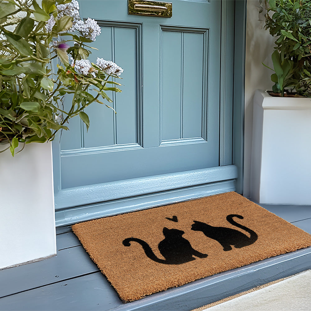 Kokos deurmat katten – silhouette katten met hartje