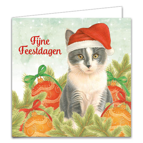 Katten kerstkaarten 10 stuks | Kat met kerstmuts – Twee kittens IJskristallen