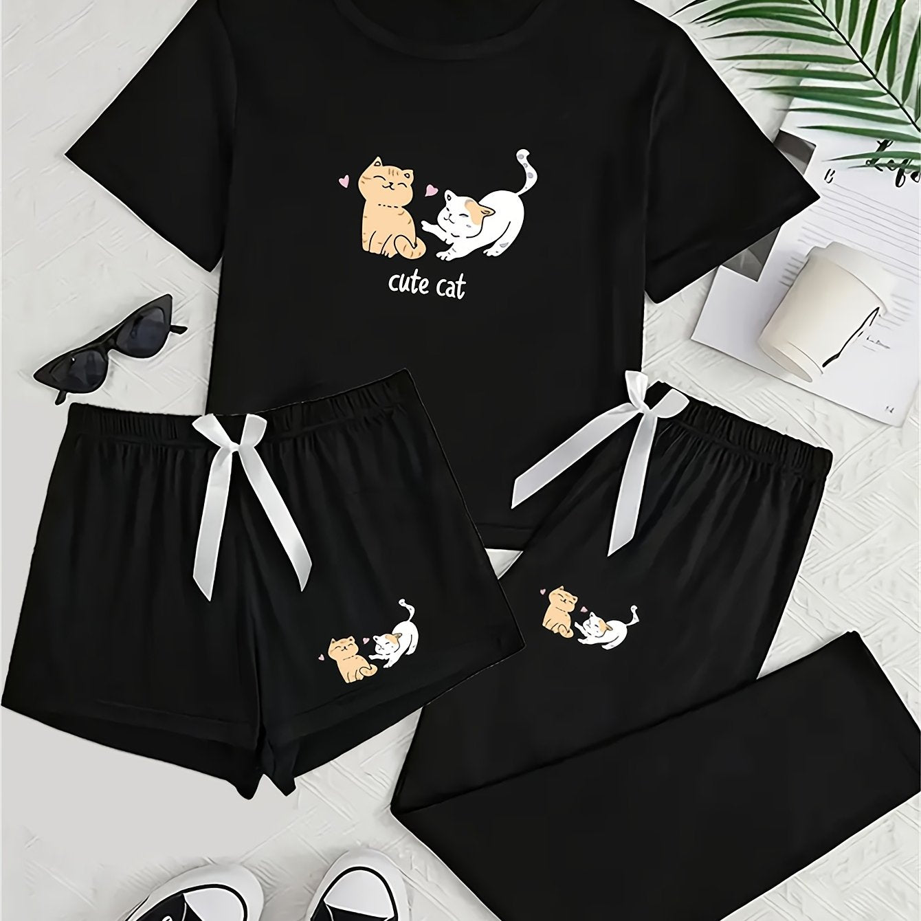 Katten pyjama set 3-delig zwart “Cute Cat” | PRE-ORDER