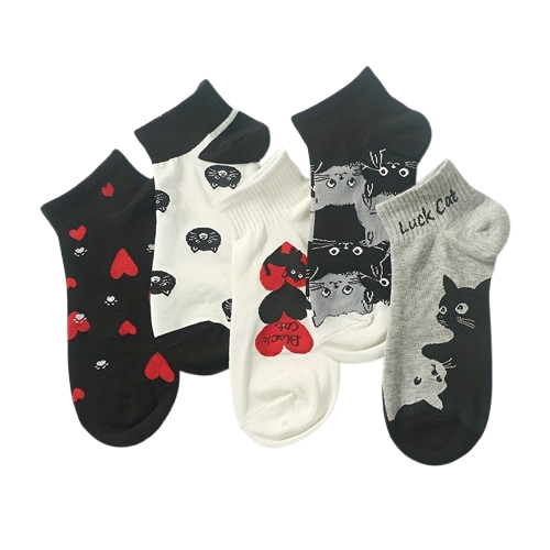 Katten sneaker sokken 5 paar “Luck Cat” | PRE-ORDER
