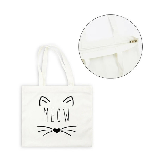 Tote bag met rits Wit "Meow"