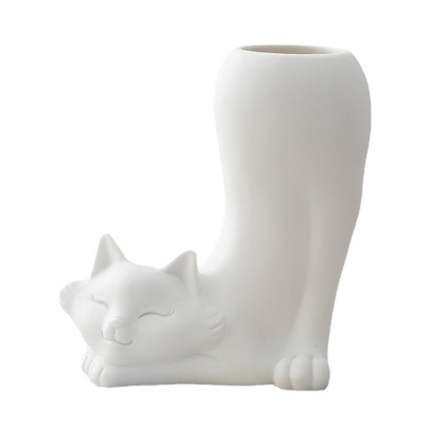 Katten vaas hars wit poes met kont omhoog 15,5 cm