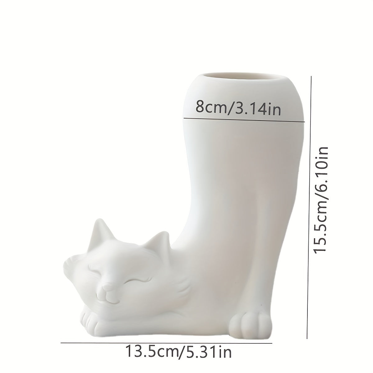 Vaas kat poes met kont omhoog wit 15,5x13,5x8cm