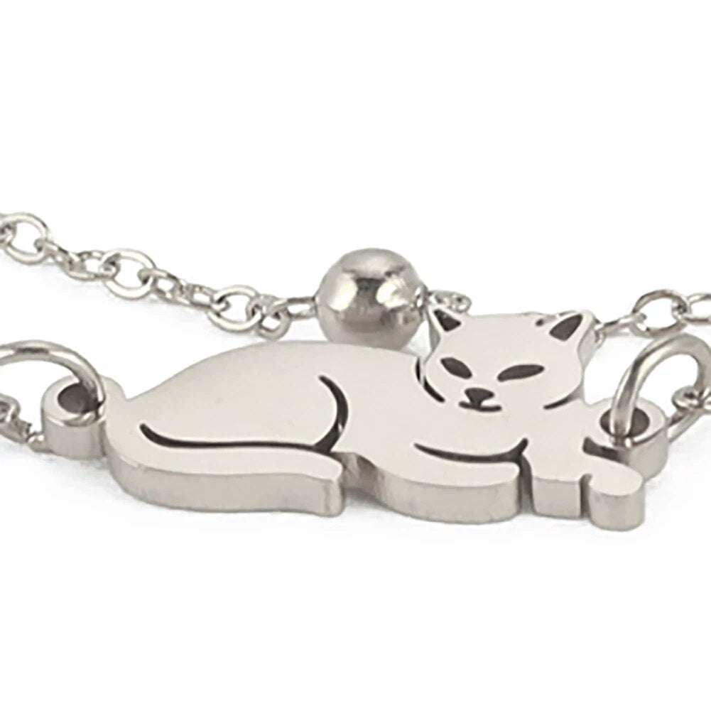 Stainless steel dubbele armband zilverkleurig "Liggende kat"