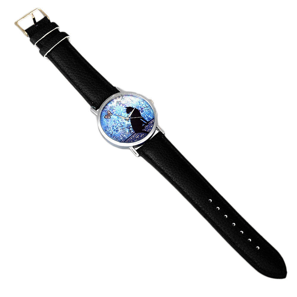 The Happy Catshop | Katten horloge "Bloemen & Vlinder' | Zwart