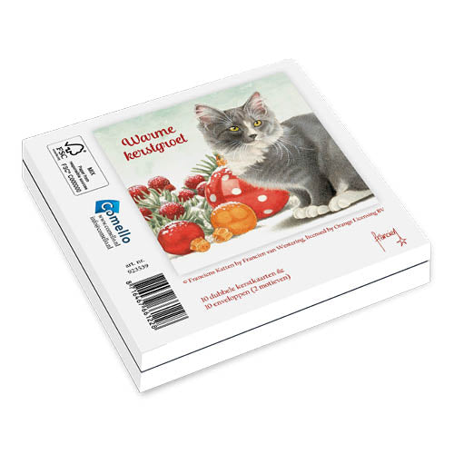 Katten kerstkaarten 10 stuks | Kat met krans - Kat met kerstballen