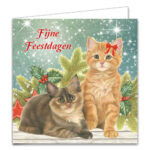 Katten kerstkaarten 10 stuks | Kittens bij kersttak – Kitten in sneeuw