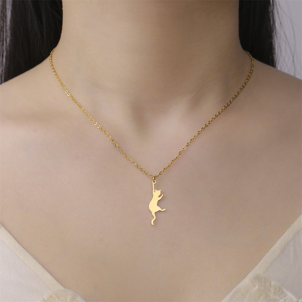 Kattenketting hangende kat goud RVS "Purrfectly Hanging"