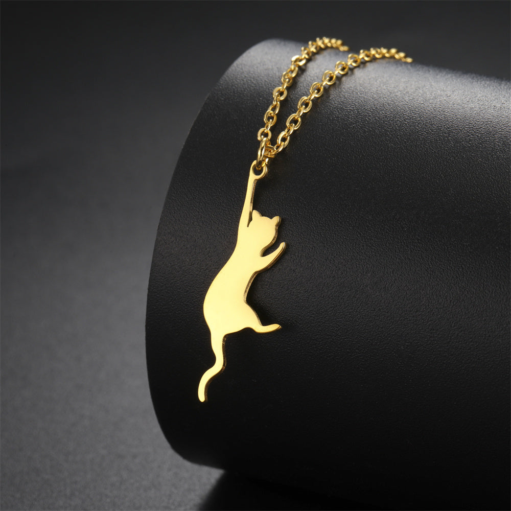 Kattenketting hangende kat goud RVS "Purrfectly Hanging"