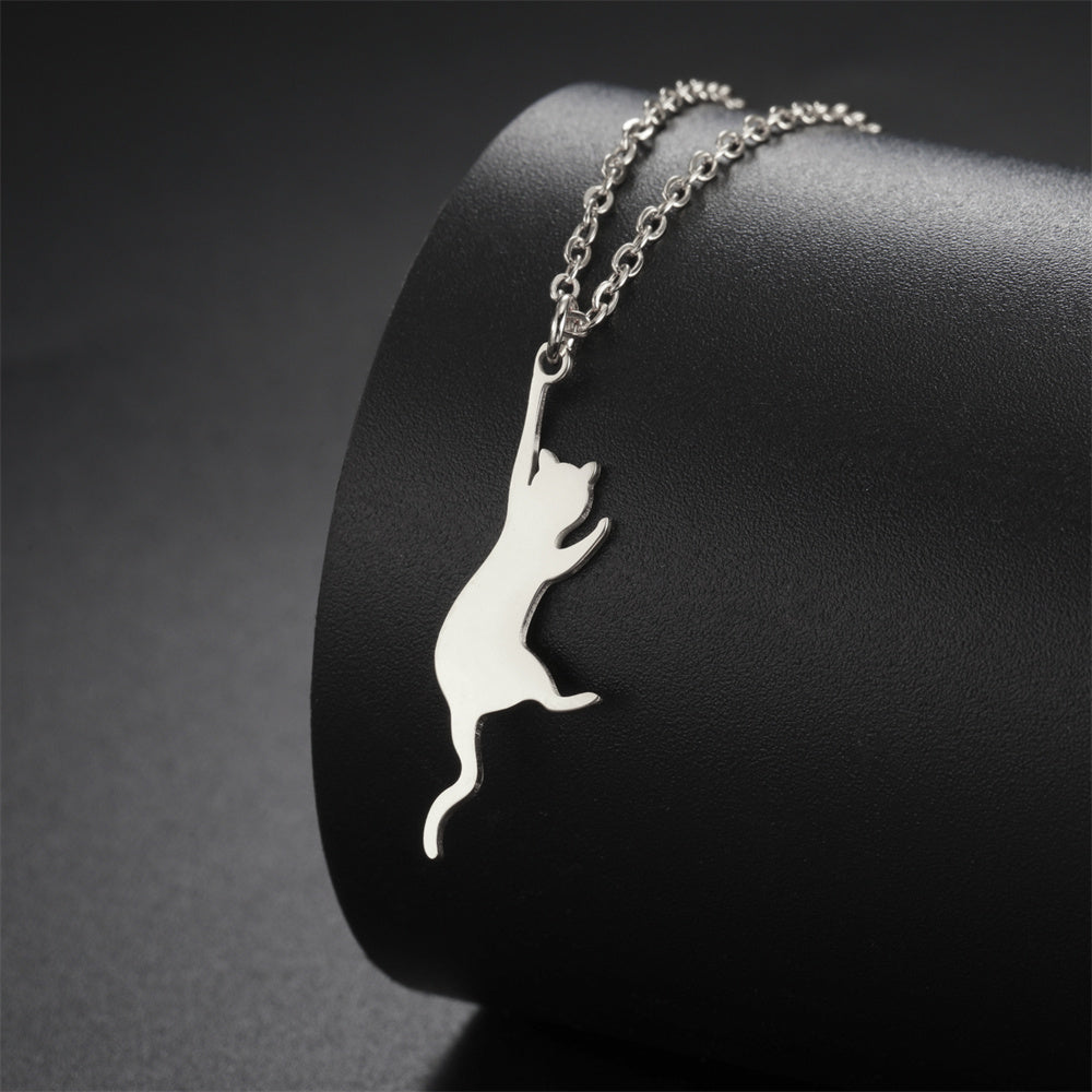 Kattenketting hangende kat zilver RVS "Purrfectly Hanging"