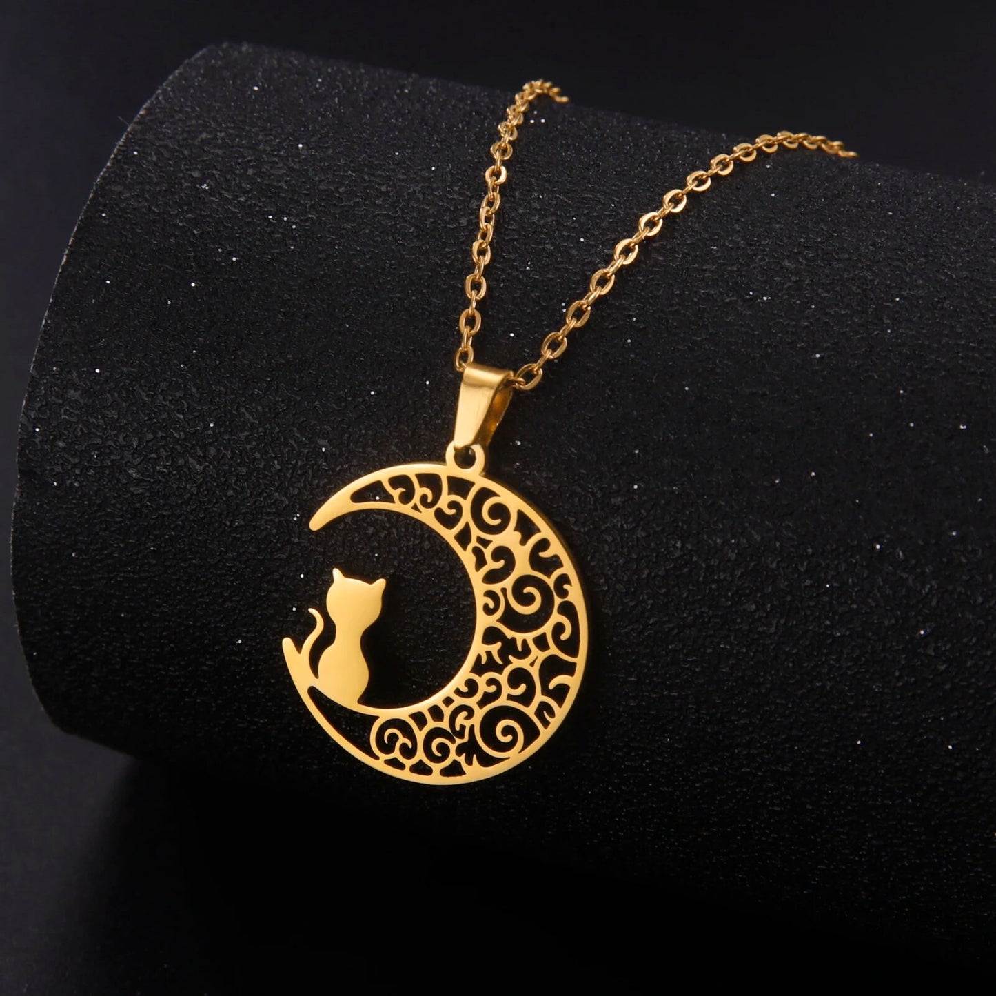 Katten ketting Goudkleurig "Cat on the moon"