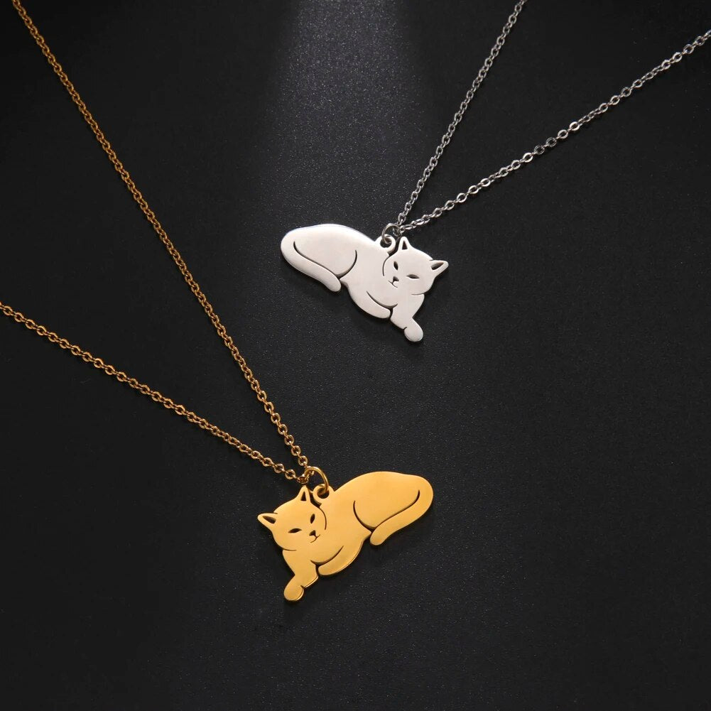 Kattenketting liggende kat | Goud