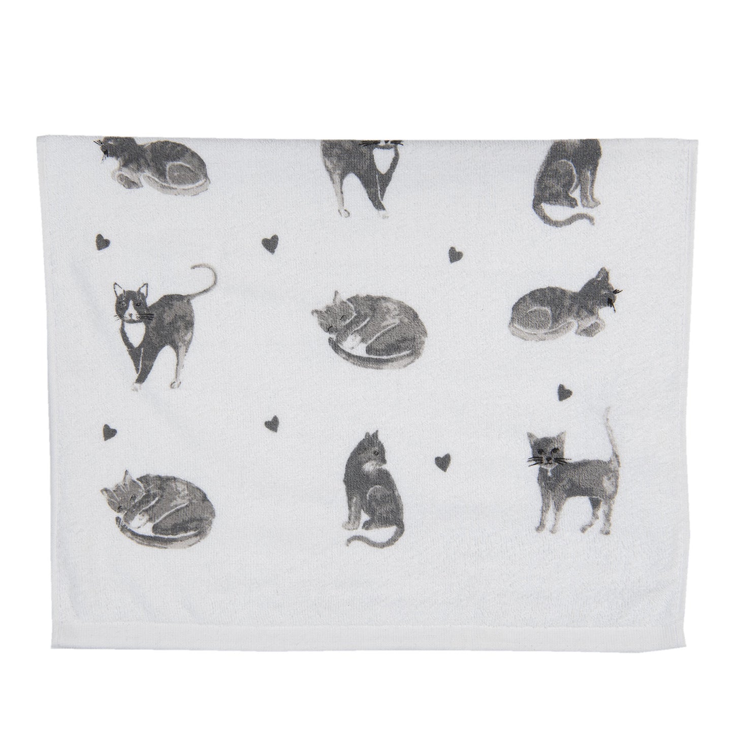 Katten handdoek | Grijze katjes en hartjes