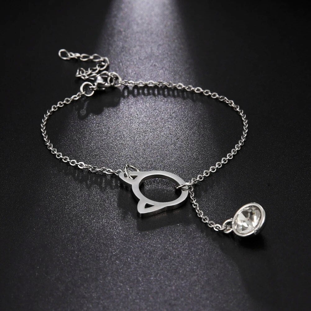 Armband kattenkop met zirkonia speelballetje