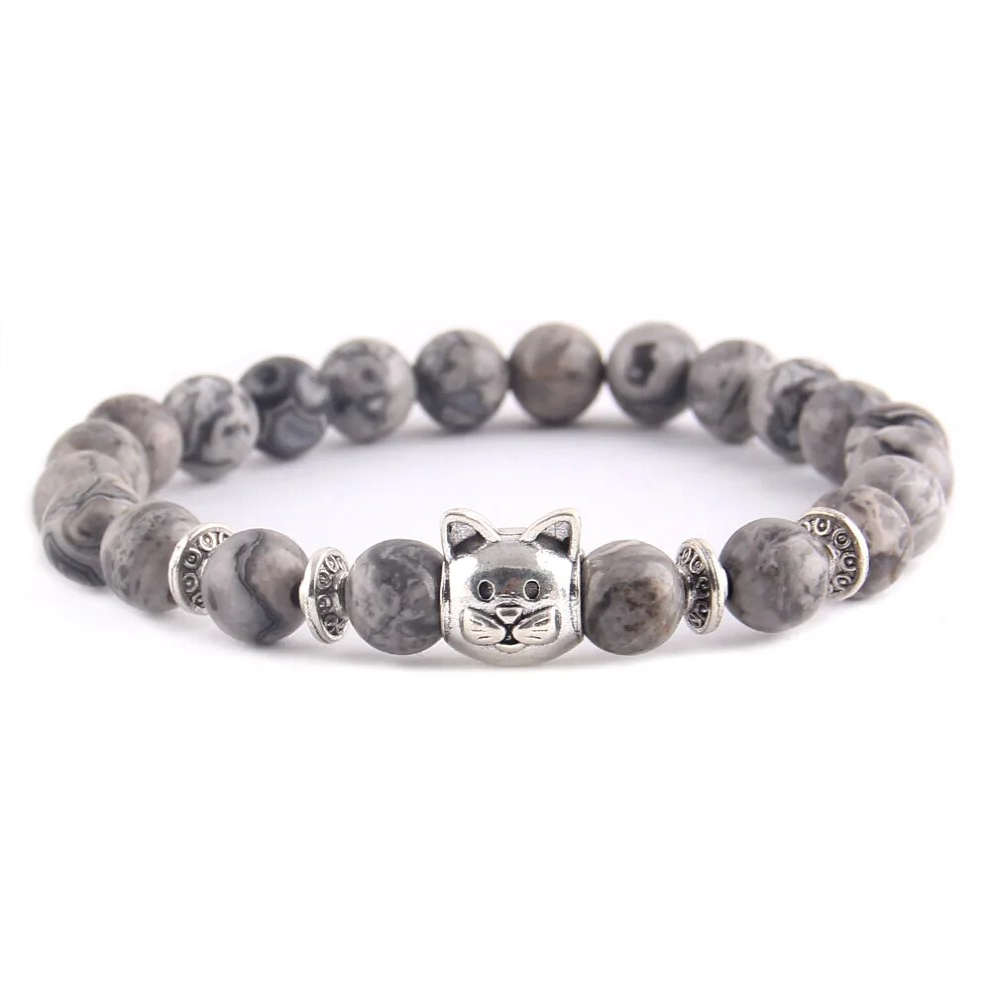 Kralen armband met kattenkop | Grijs