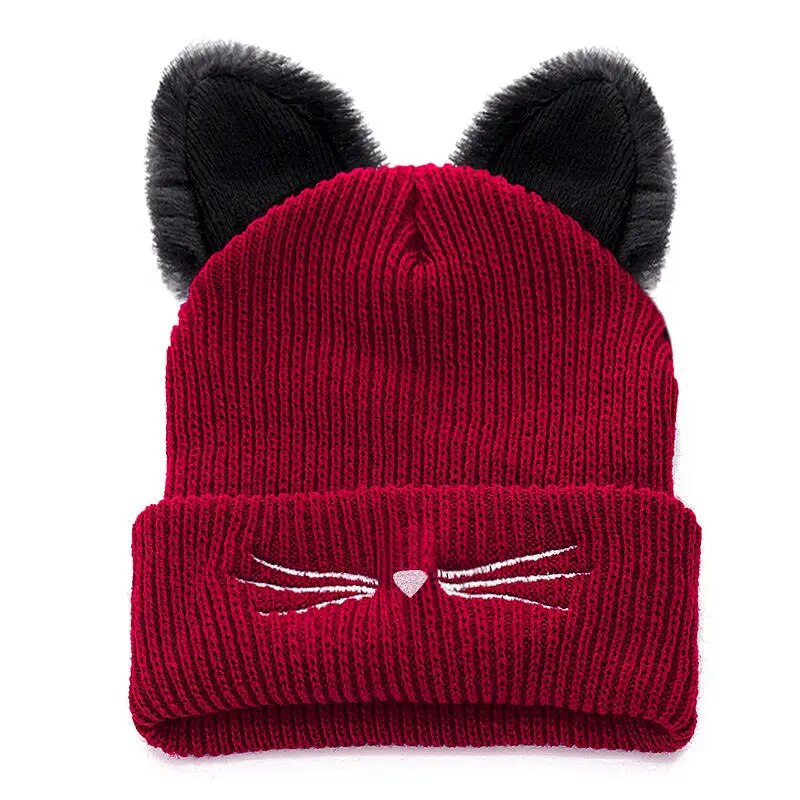 Katten muts / beanie met oortjes | Rood