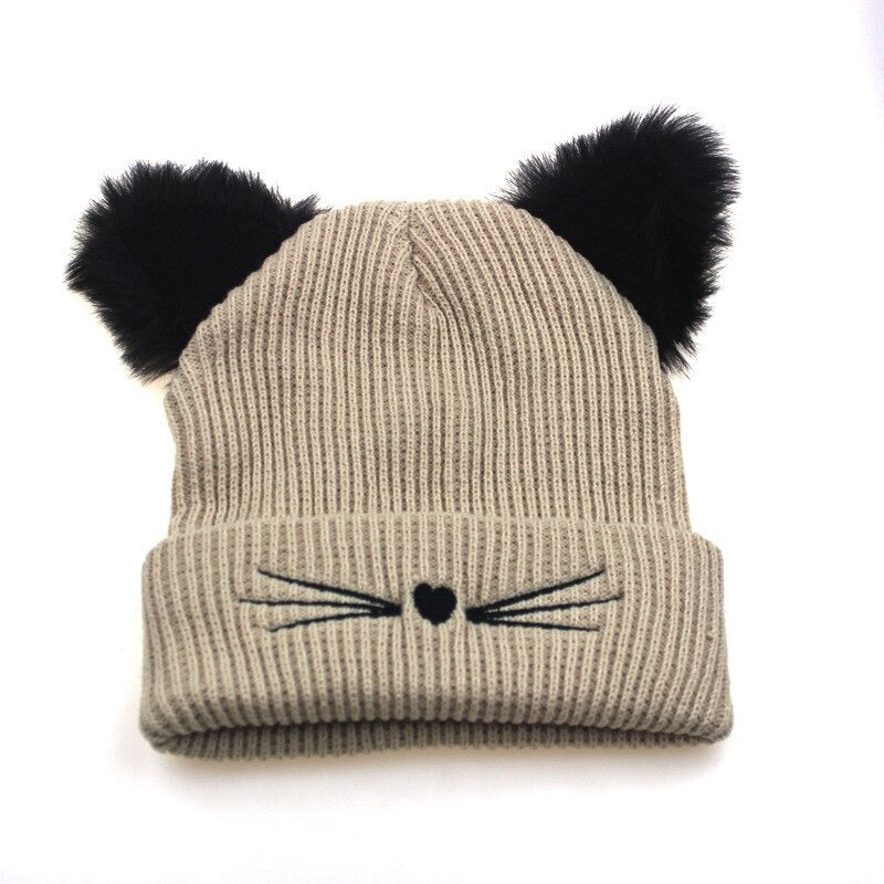 Katten muts / beanie met oortjes | Khaki