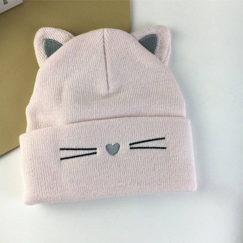 Kattenmuts met oortjes en kattensnoet | Roze