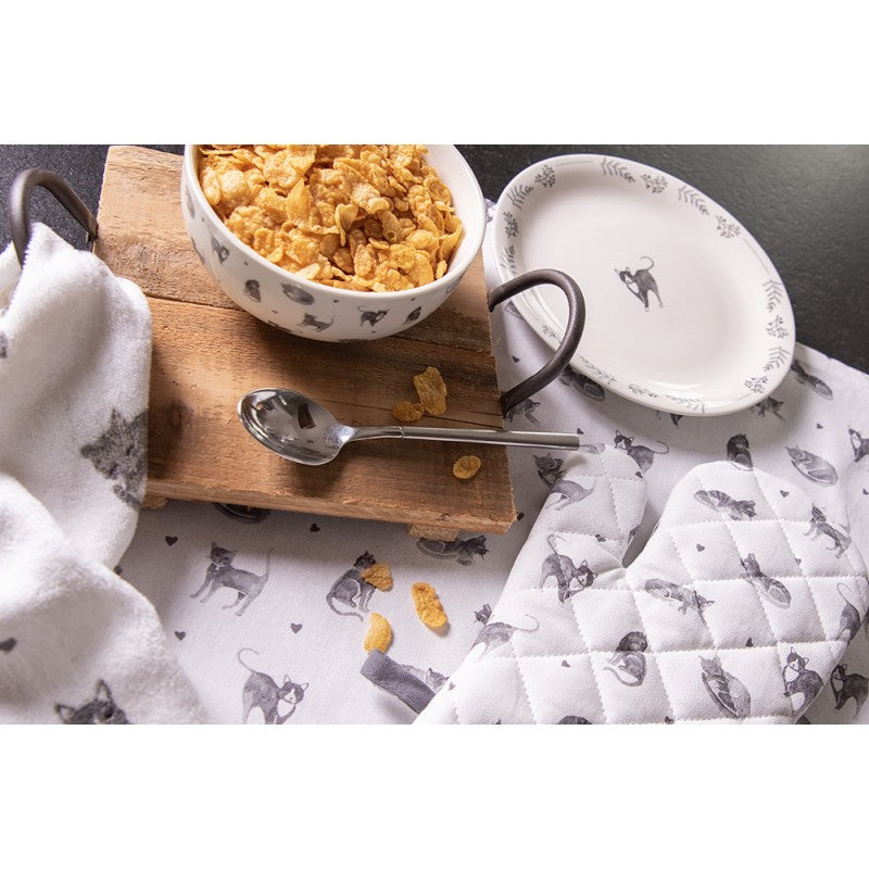 Ovenhandschoen | Grijze katjes en hartjes