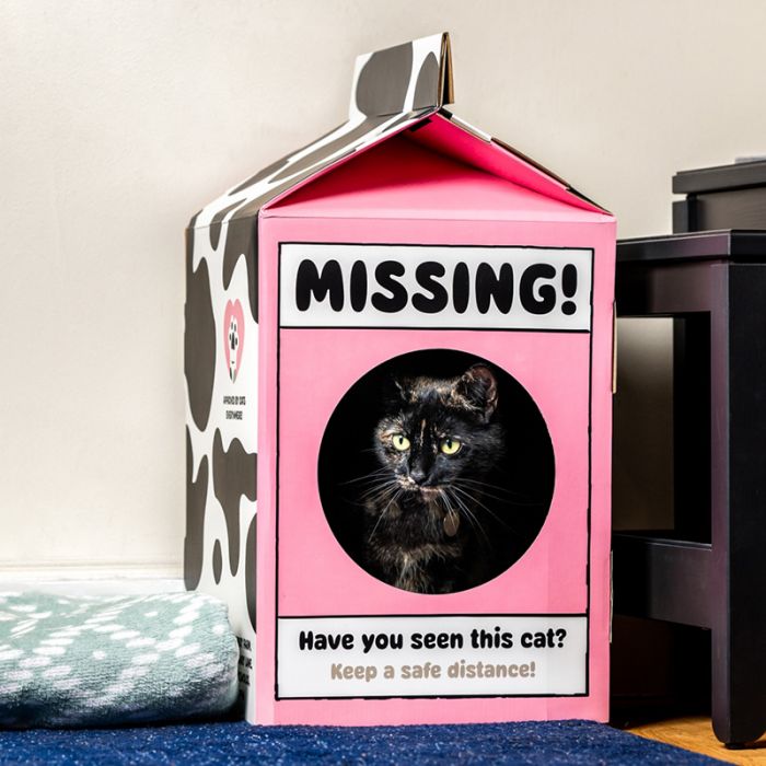 The Happy Catshop | Katten speelhuis karton "Melkpak met koeienvlekken"