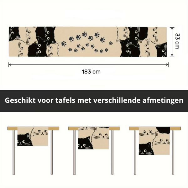 Katten tafelloper zwart-witte poezenparade