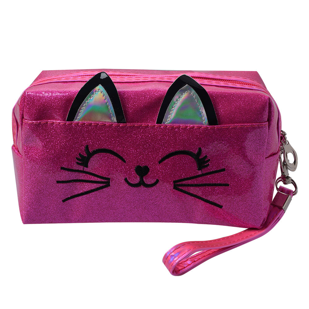 Toilettas kattensnoet en kattenoortjes | Fuchsia Roze glitter