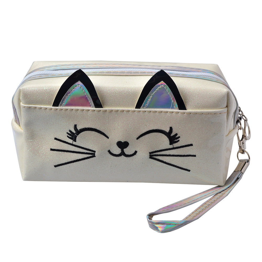 Toilettas kattensnoet en kattenoortjes | Wit glitter
