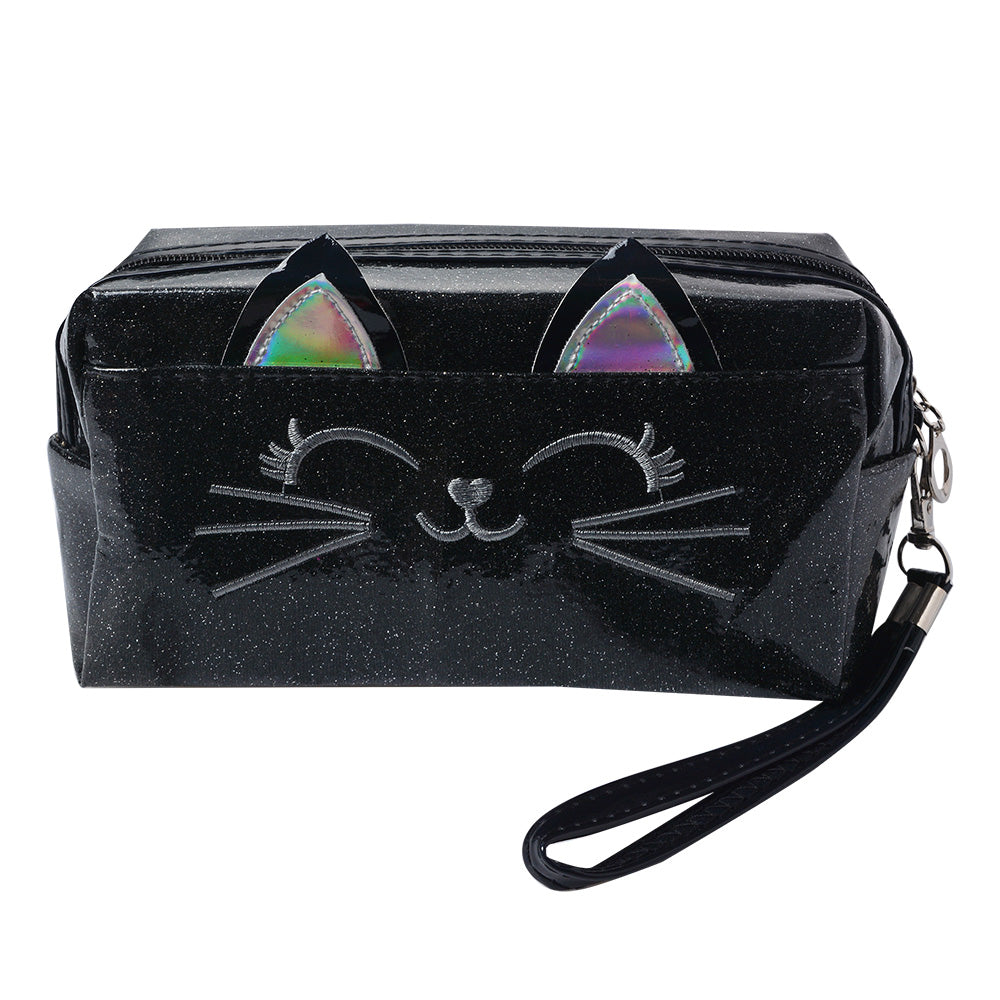 Toilettas kattensnoet en kattenoortjes | Zwart glitter