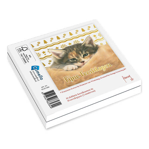 Katten kerstkaarten 10 stuks | Kittens met goudpatroon