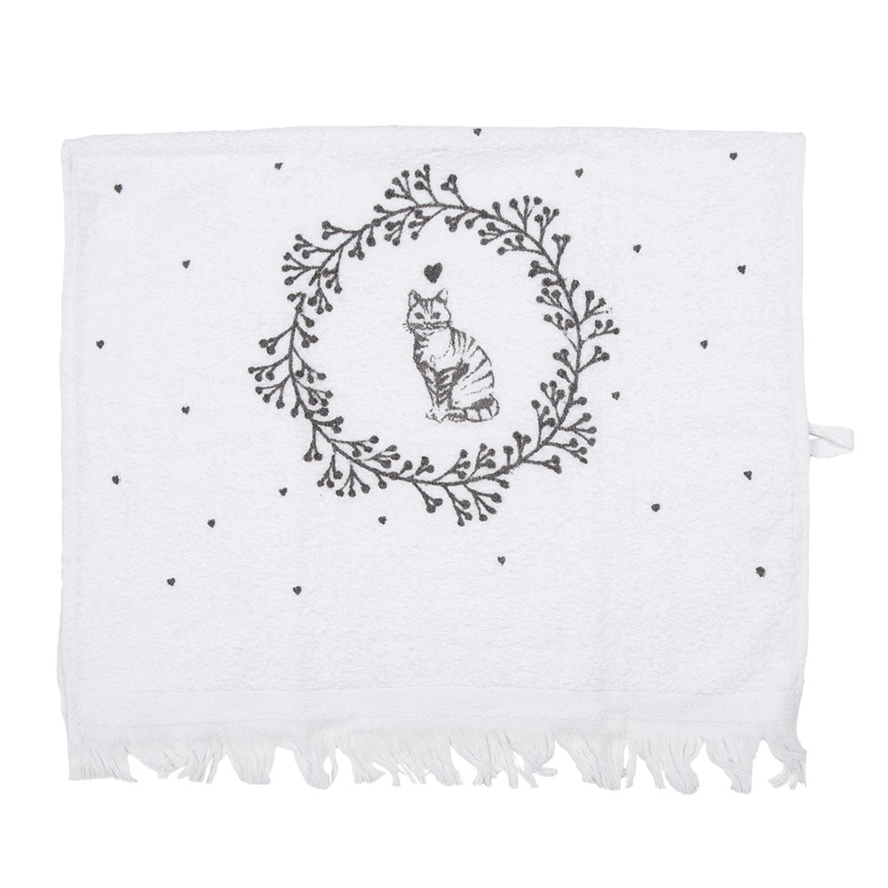 Handdoek / gastendoekje zittende kat in bloemen cirkel