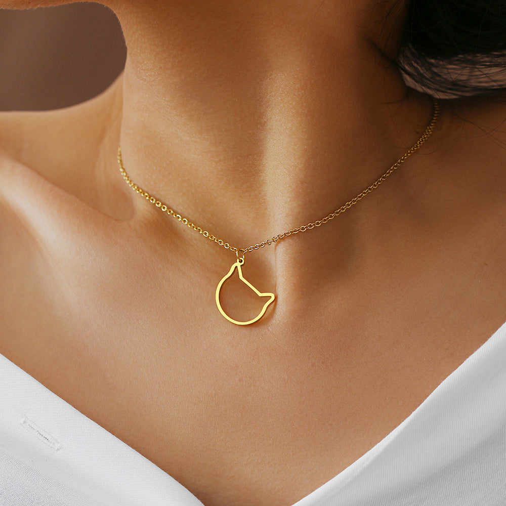 Ketting goudkleurig schuin hangend kattenkoppie "Roxy"